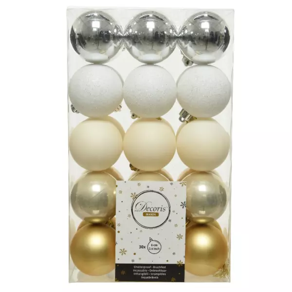 Lot de 30 boules de Noël (D60 mm) Alpine multi Blanc