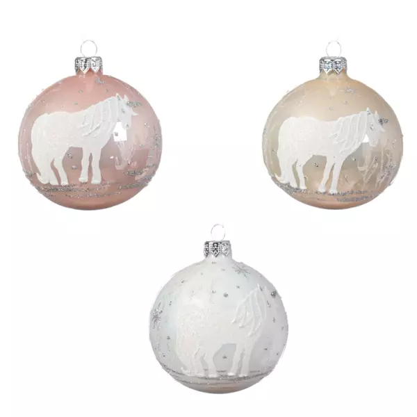 Lote de 6 bolas de Navidad en vidrio Unicornio Rosa palo