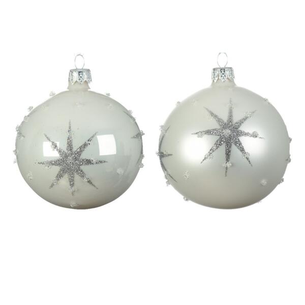 Lot de 6 boules de Noël en verre (D80 mm) Astre Blanc givré  