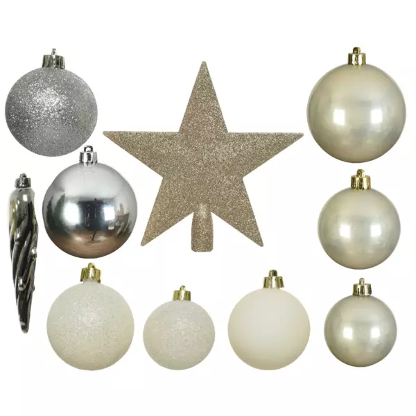 Kit de décoration de sapin de Noël Novae multi Argent / Blanc laine / Or / Perle