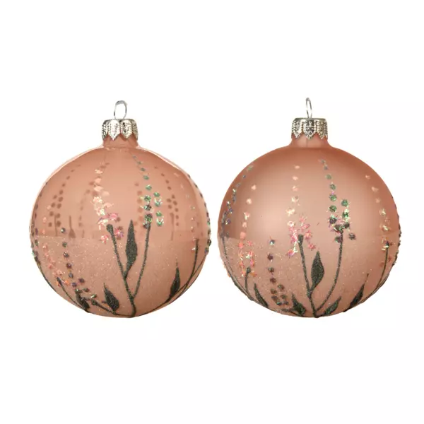 Lote de 6 bolas de Navidad en vidrio (D80 mm) Flora Rosa palo
