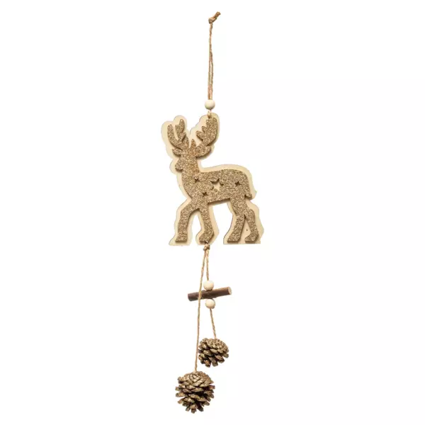 Renne à suspendre (H35 cm) Pomme de pin en bois Naturel