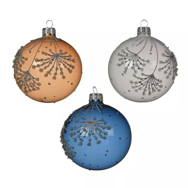 Lot de 6 boules de Noël en verre (D80 mm) Adelice Blanc/ Camel/ Bleu nuit