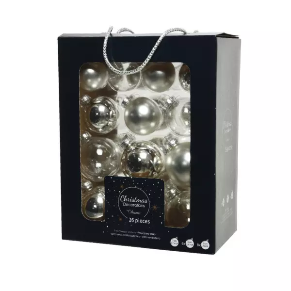 Lot de 26 boules de Noël (D70 mm) (D60 mm) (D50 mm) Cristal Argent