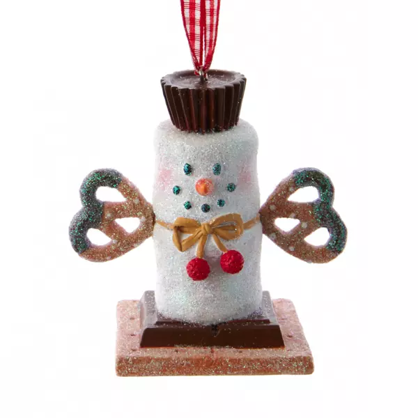 Bonhomme de neige à suspendre (H7 cm) Bretzel Cerise Blanc