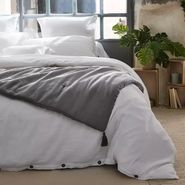 Bedloper Katoengaas (90 x 200 cm) Gaïa Granietgrijs