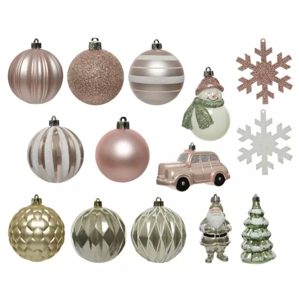 Kit de décoration de sapin de Noël Tradition Vert sauge/Perle/ Rose poudré
