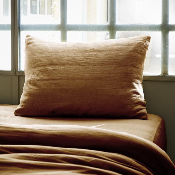 Funda para almohada rectangular en gasa de algodón (L70 cm) Gaïa Camel