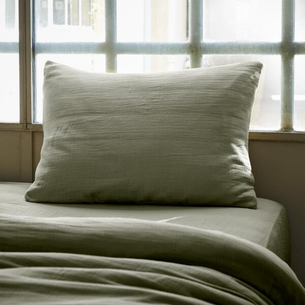 Funda para almohada rectangular en gasa de algodón (L70 cm) Gaïa Verde romero