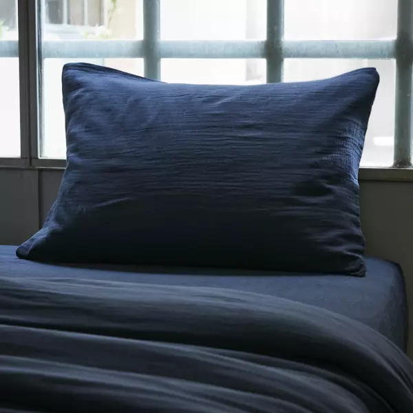 Taie d'oreiller rectangulaire gaze de coton (50 x 70 cm) Gaïa Bleu nuit