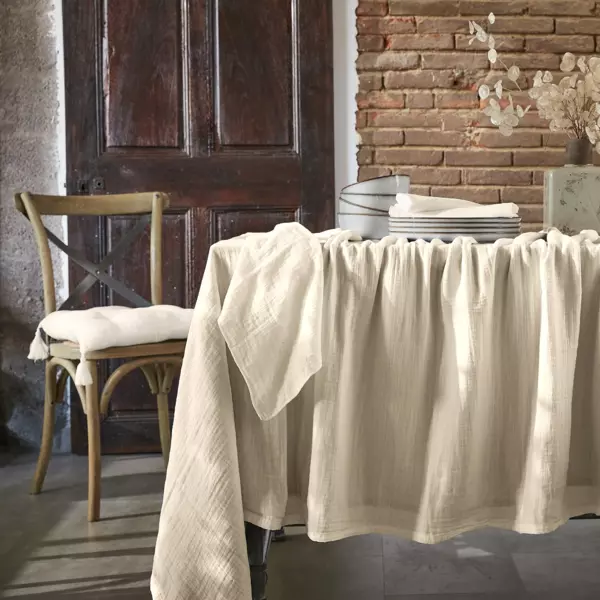 Tafelkleed rechthoekig Katoengaas (150 x 350 cm) Gaïa Beige