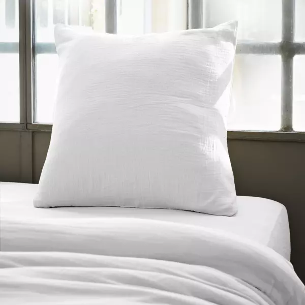 Funda para almohadón en gasa de algodón (60 cm) Gaïa Blanco chantilly