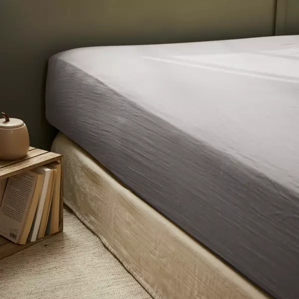 Drap housse gaze de coton (180 x 200 cm) Gaïa Gris granit