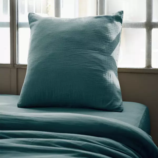 Kussensloop vierkant Katoengaas (60 x 60 cm) Gaïa Eendblauw