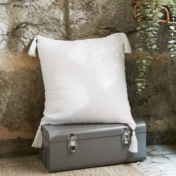 Cojín cuadrado en gasa de algodón (40 cm) Blanco chantilly