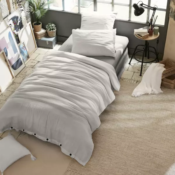 Funda Nórdica en gasa de algodón (140 cm) Gaïa Gris nube