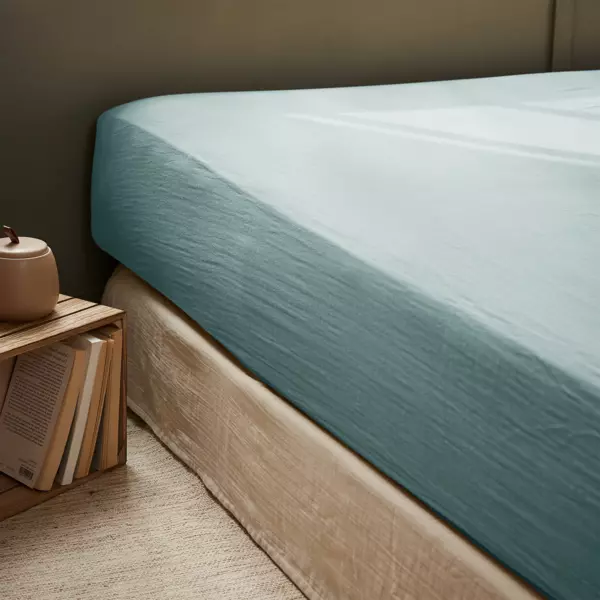 Drap housse gaze de coton (90 x 190 cm) Gaïa Bleu canard