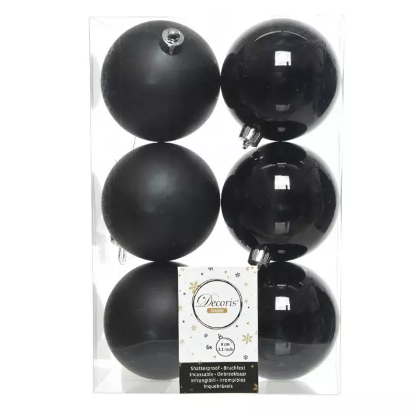 Lot de 6 boules de Noël (D80 mm) Alpine Noir