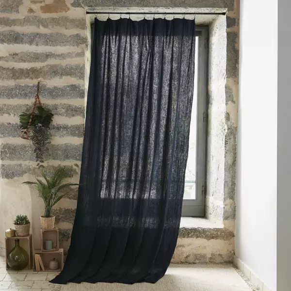 Rideau gaze de coton ajustable (180 x max 300 cm) Gaïa Bleu nuit