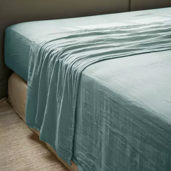 Drap Plat Percale De Coton 270x300 Cm - Imprimé Géométrique Bleu émeraude, Eclipse