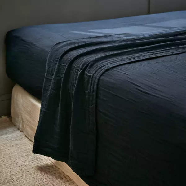 Drap plat gaze de coton (240 x 300 cm) Gaïa Bleu nuit