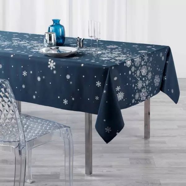 130*220cm Kerst Wegwerp Tafelkleed Tafelbedekking Plastic, Rechthoekig Waterdicht Tafelkleed Blauw Sneeuw Kerst Tafelkleed voor Kerst Winter Vakantie Frozen Feest Tafel Decoratie Benodigdheden