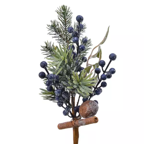Branche de sapin (31 cm) Baies bleues enneigées