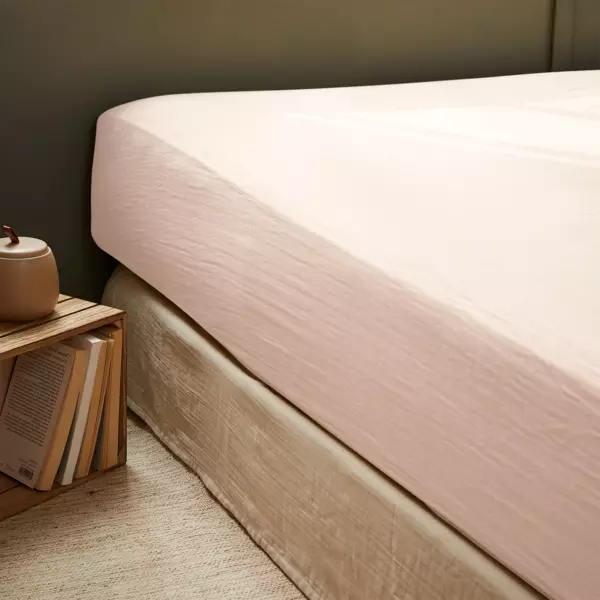 Drap housse gaze de coton (200 x 200 cm) Gaïa Rose poudré