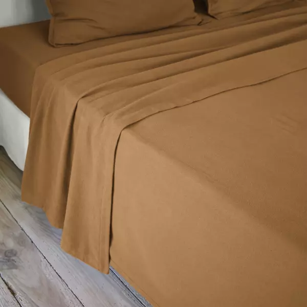 Bovenlaken katoenen flanel (240 x 300 cm) Théa Camel