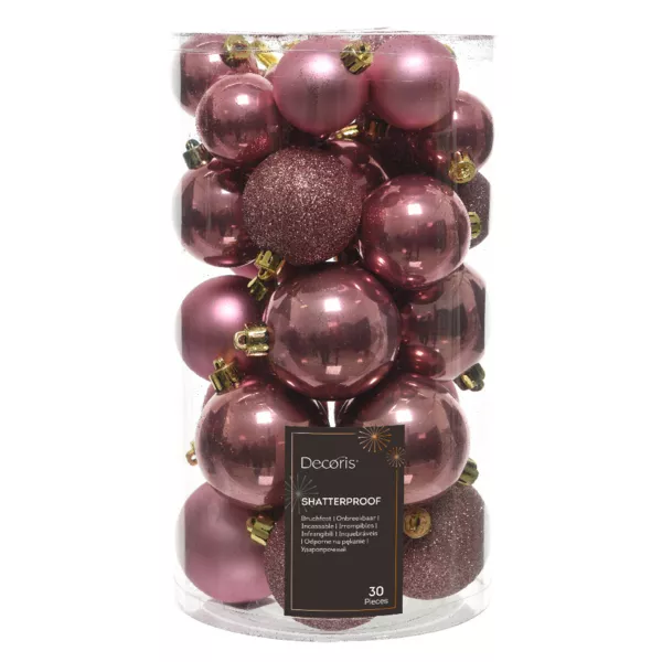 Set van 30 kerstballen divers Alpine oudroze