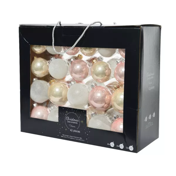 Lote de 42 bolas de Navidad en vidrio (D70 mm) (D60 mm) (D50 mm) en cristal Domeona Rosa polvo/ Perla