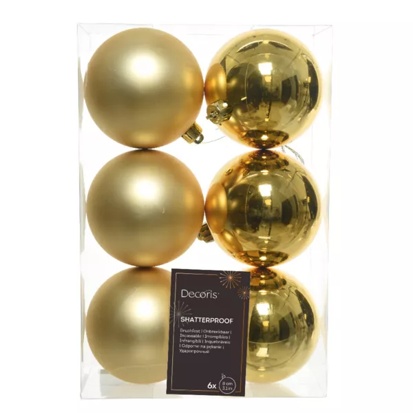 Lote de 6 bolas de Navidad (D80 mm) Alpine Oro