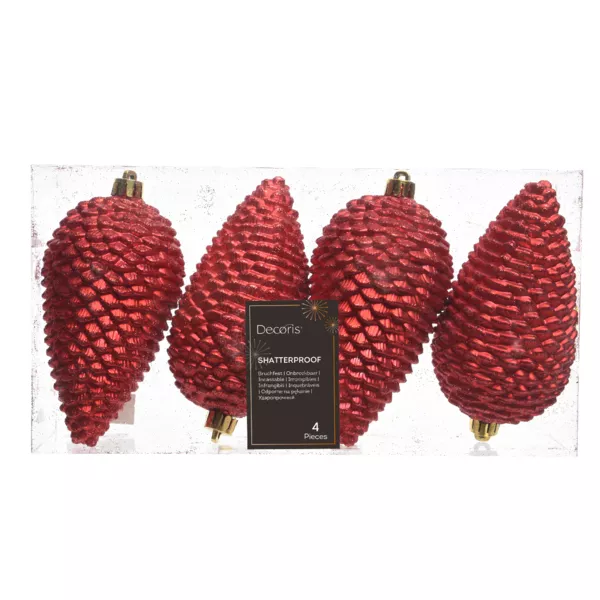 Lot de 4 pommes de pin à suspendre (H12 cm) Alpine Rouge
