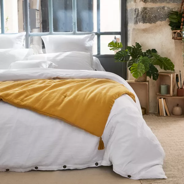 Bedloper Katoengaas (150 x 150 cm) Gaïa Saffraangeel