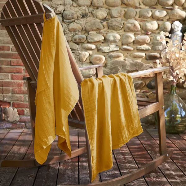 Lot de 2 essuie-mains gaze de coton (70 cm) Gaïa Jaune safran