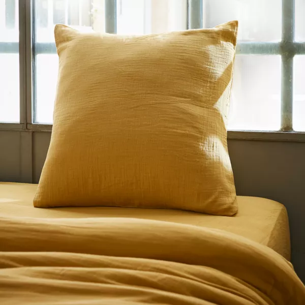 Funda para almohadón en gasa de algodón (60 cm) Gaïa Amarillo azafrán