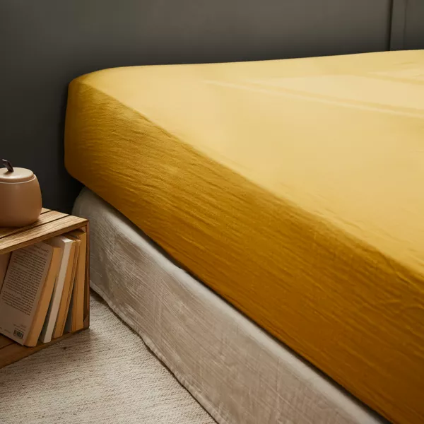 Drap housse gaze de coton (90 x 190 cm) Gaïa Jaune safran