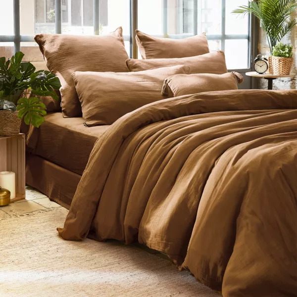 Bettbezug aus Baumwoll-Gaze (260 cm) Gaïa Camel