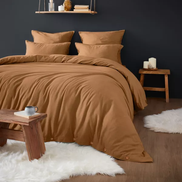 Dekbedovertrek katoenen flanel (240 x 220 cm) Théa Camel
