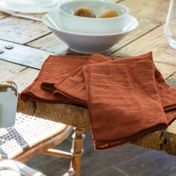 St med 3 bomuldsgas-servietter (40 x 40 cm) Gaa Terracotta