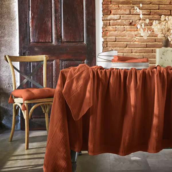 Rektangulrt borddug i bomuldsgaze (150 x 350 cm) Gaa Terracotta