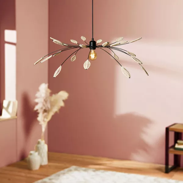Suspension métal et pétales (D80 cm) Ellisse Noir et beige