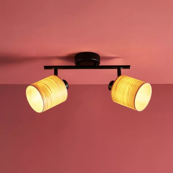 Plafondlamp 2 spots Metaal en Hout (L31 cm) Alaska Zwart