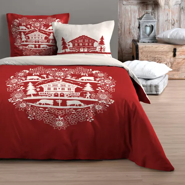 Housse de couette et une taie percale de coton (140 cm) Valloire Rouge