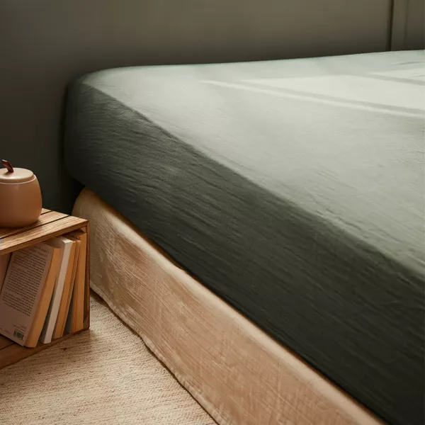 Drap housse gaze de coton (180 x 200 cm) GaĂŻa Vert romarin