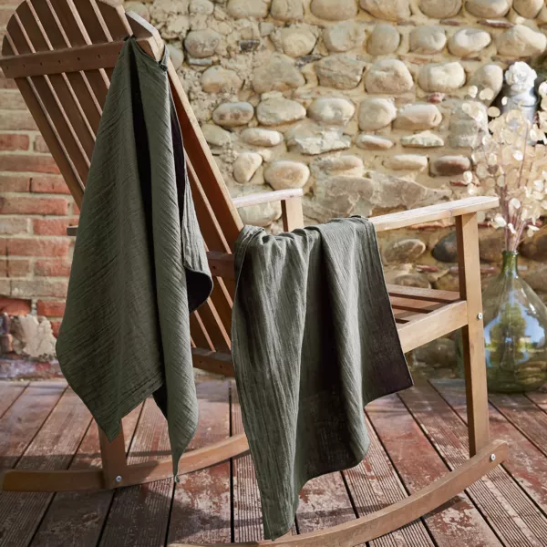 Lot de 2 essuie-mains gaze de coton (70 cm) Gaïa Vert romarin