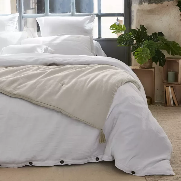 Camino de cama edredón en gasa de algodón (150 x 150 cm) Gaïa Beige pampa