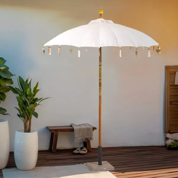 Parasol de jardín circular con adornos (D2 m) Cuzco - Blanco roto
