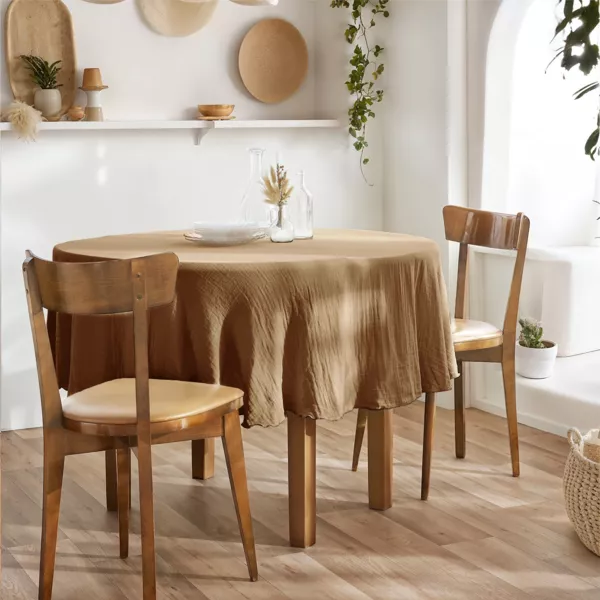 Nappe ronde gaze de coton (180 cm) Gaïa Camel