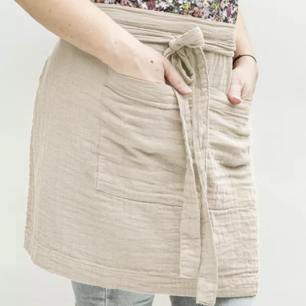 Delantal con bolsillos en gasa de algodón Gaïa Beige pampa